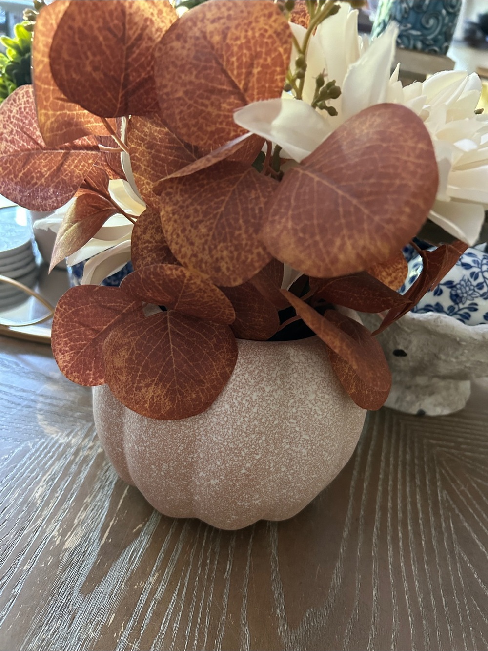 NEW! Fall Harvest Cottage Farmhouse Autumn Floral Ceramic Pumpkin Centerpiece - Picture 4 of 7